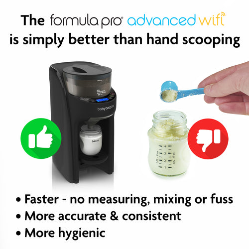 the formula pro advanced baby bottle maker connects to wifi and is simply better than hand scooping. It faster with no measuring, mixing or fuss. More accurate and consistent, and more hygienic - product thumbnail