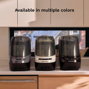 baby brezza bottle washer pro available in multiple stylish colors white and black, charcoal, and black