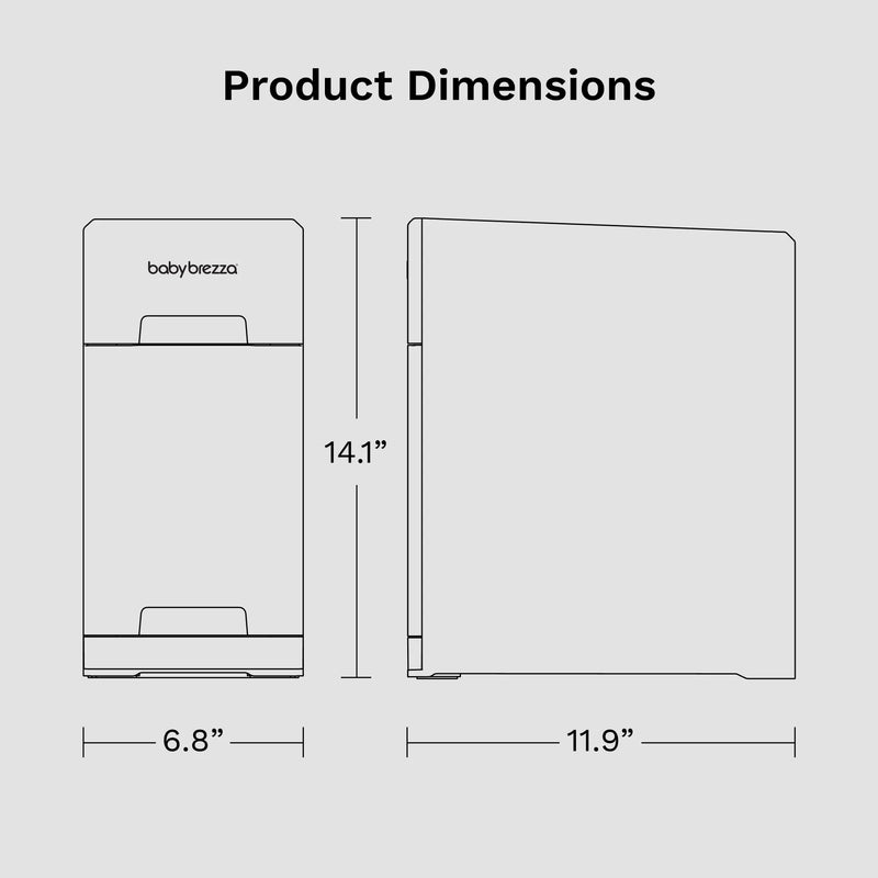Product dimensions diagram with 'babybrezza' branding on a light gray background
