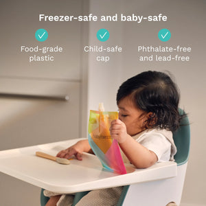 freezer-safe and baby-safe: food-grade plastic, child-safe cap, phthalate-free, and lead-free