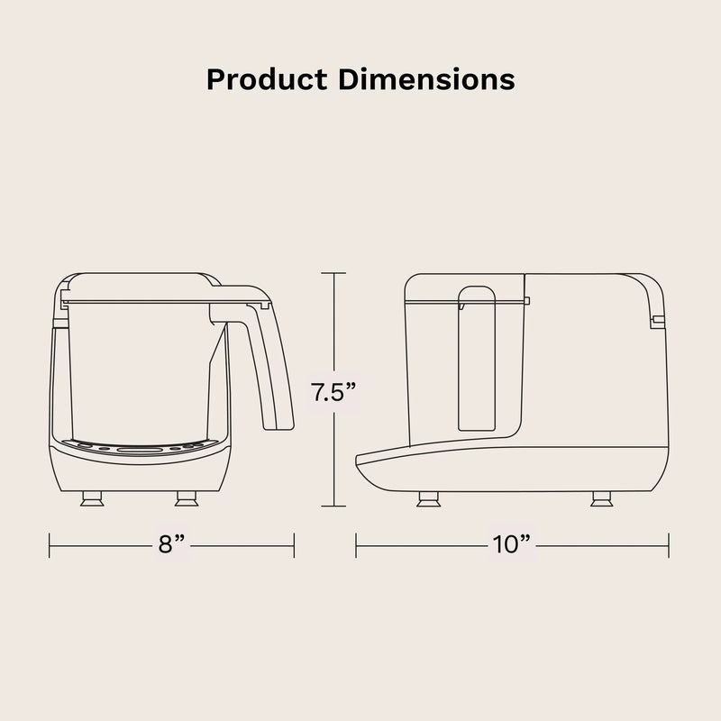 product dimensions 8" wide by 10" deep by 7.5" tall