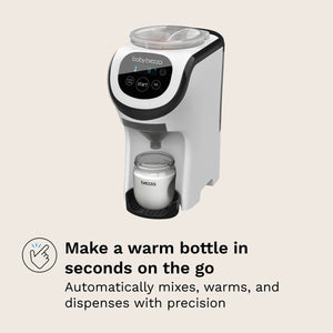make a warm bottle in seconds on the go with the formula pro mini - automatically mixes, warms, and dispenses with precision