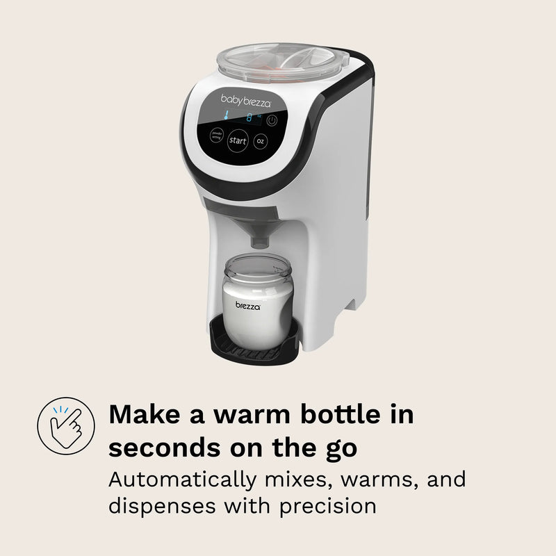 make a warm bottle in seconds on the go with the formula pro mini - automatically mixes, warms, and dispenses with precision