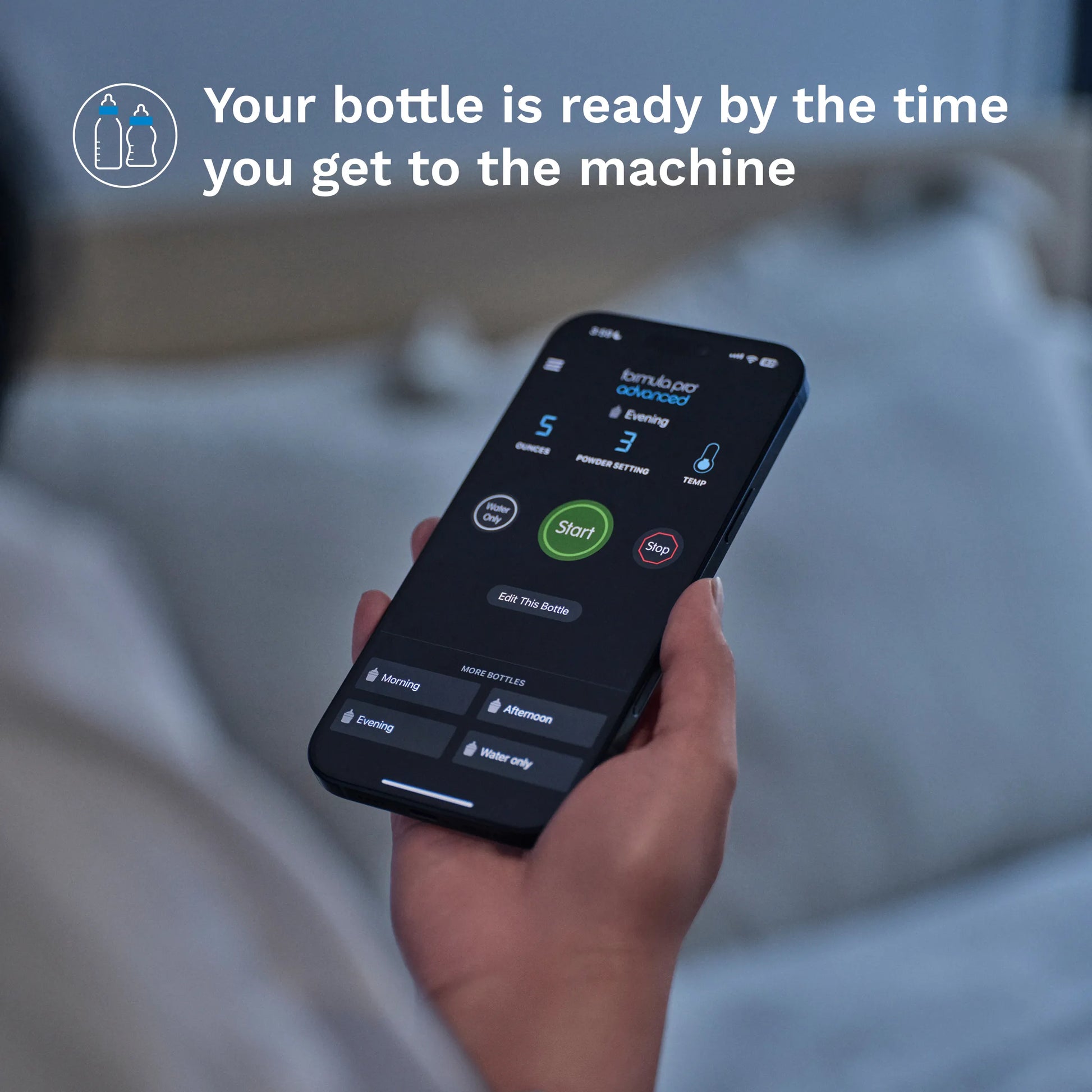 Your bottle is ready by the time you get to the machine