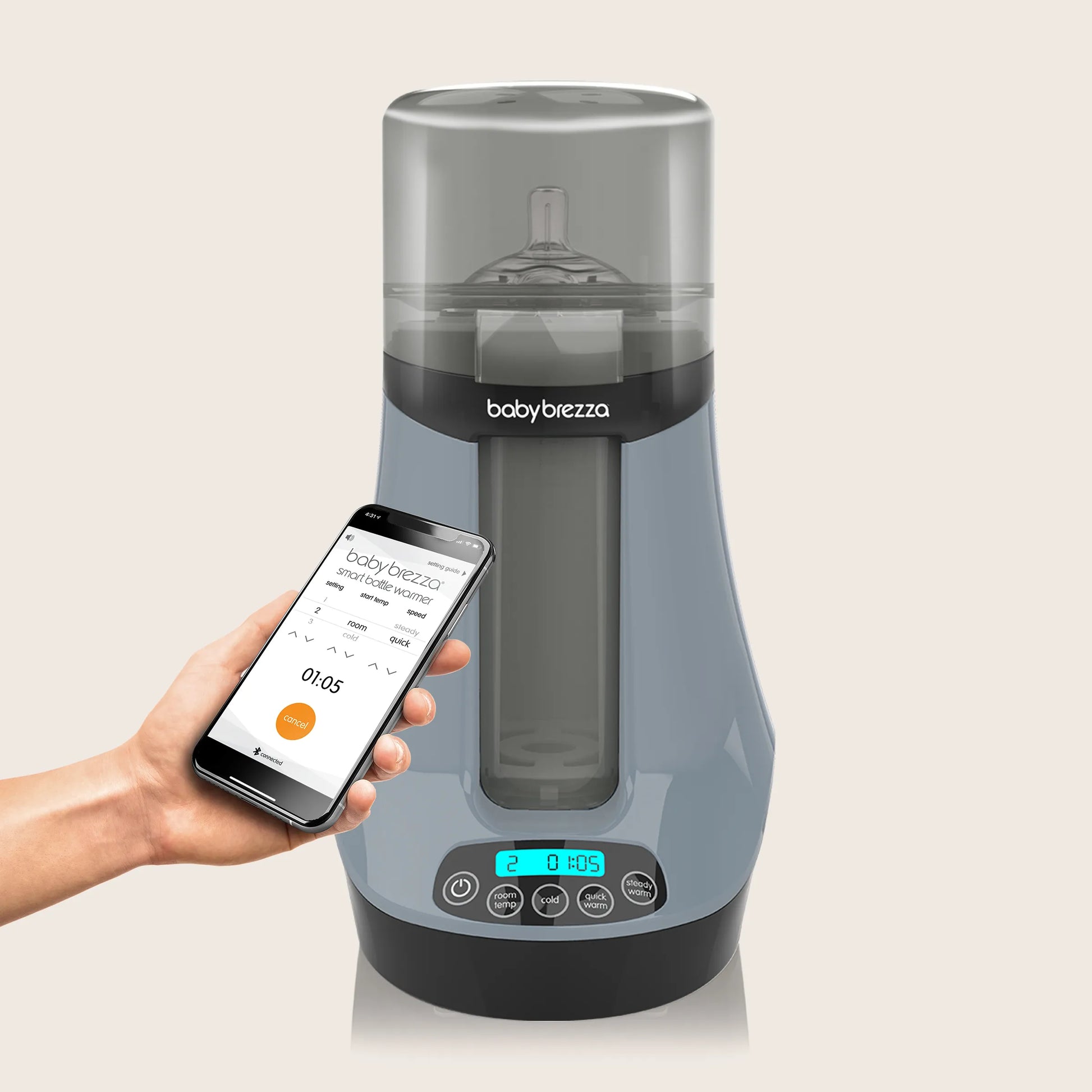 baby brezza smart bottle and breastmilk warmer in slate - bluetooth smart phone app enabled