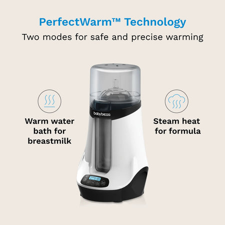 PerfectWarm Technology has two modes for safe and precise warming. Warm water bath for breastmilk and Steam Heat for formula