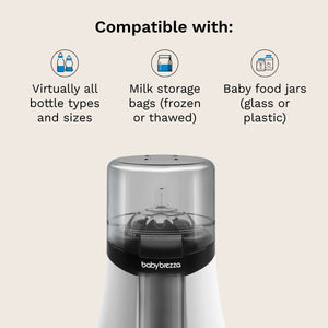 Compatible with virtually all bottle types and sizes, Milk storage bags (frozen or thawed), and baby food jars (glass or plastic)