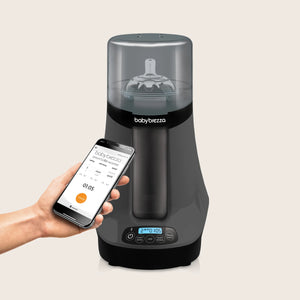 baby brezza smart bottle and breastmilk warmer in charcoal, bluetooth smart phone app enabled