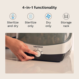 4-in-1 functionality: sterilize and dry sterilize only, dry only, and storage rack