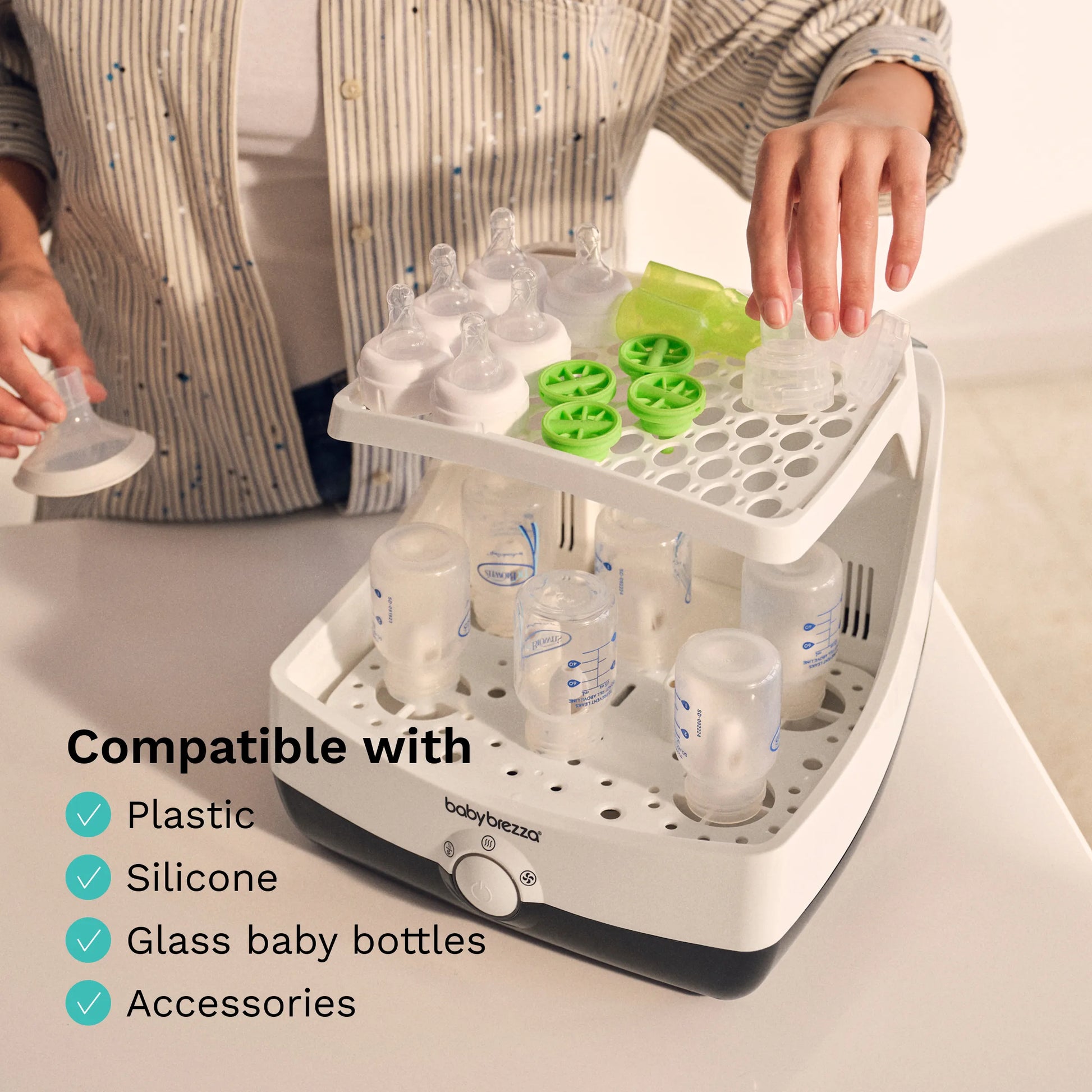 compatible with plastic, silicone, glass baby bottles, and accessories