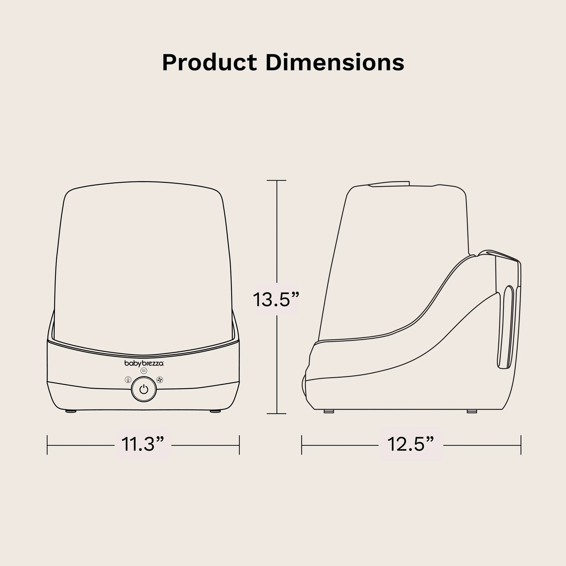 product dimensions 11.3" wide by 13.5" tall by 12.5" deep