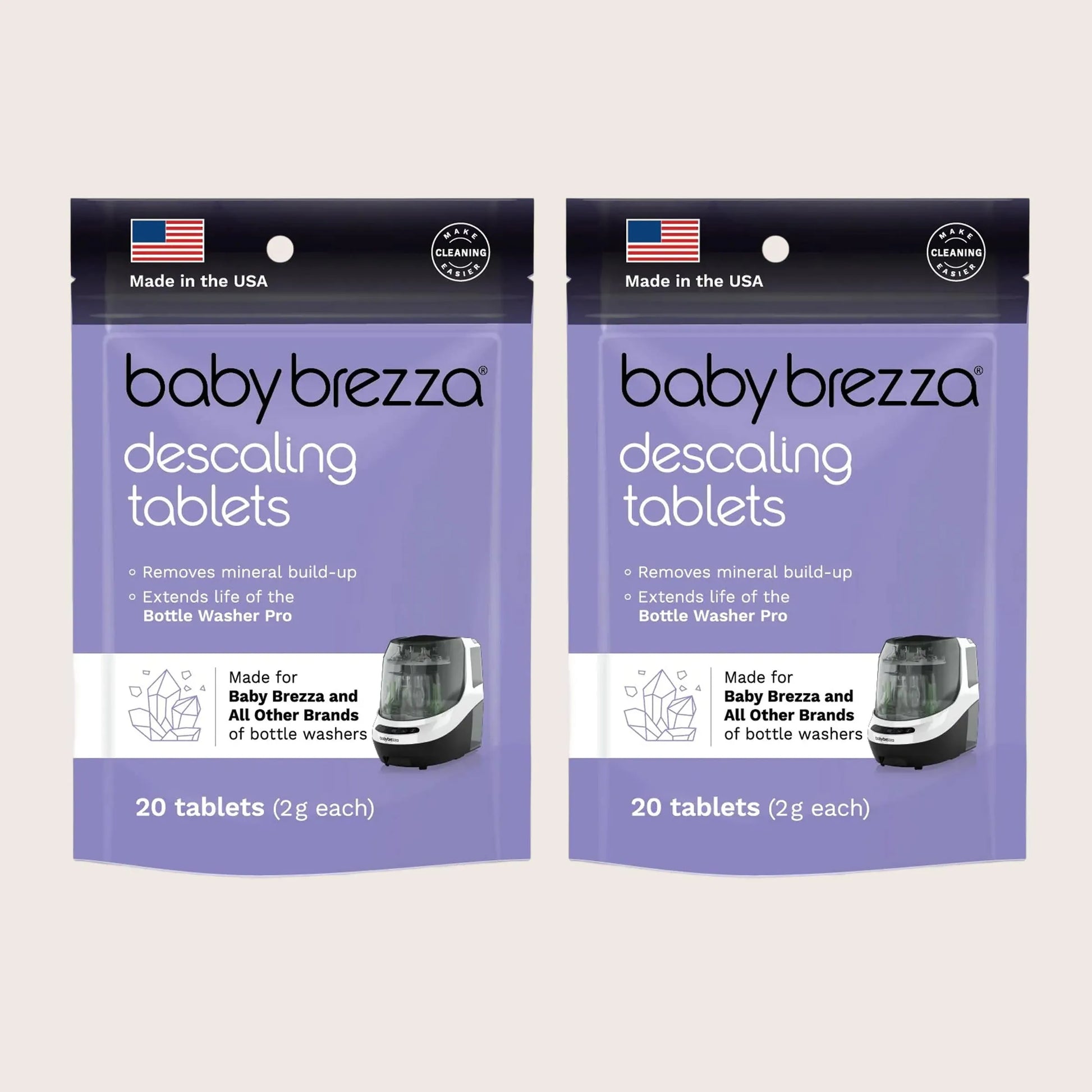 Two packages of Baby Brezza descaling tablets for bottle washer pro and all other brands of bottle washers