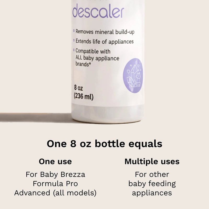 one 8 oz bottle equals one use for Baby Brezza Formula Pro Advanced (all models) or multiple uses for other baby feeding appliances