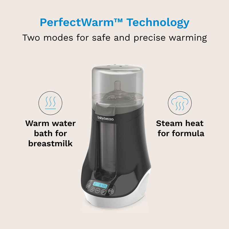 perfectwarm technology two modes for safe and precise warming. warm water bath for breastmilk and steam heat for formula.