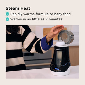 steam heat rapidly warms formula or baby food and warms in as little as 2 minutes
