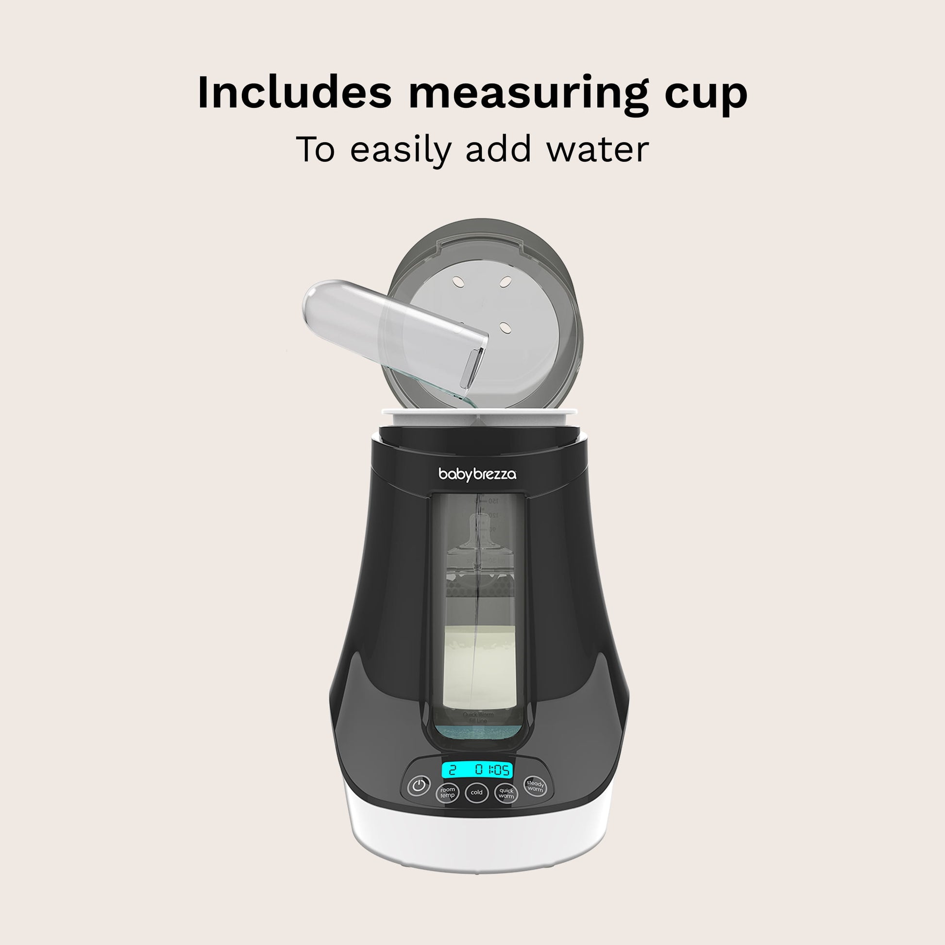 includes measuring cup to easily add water