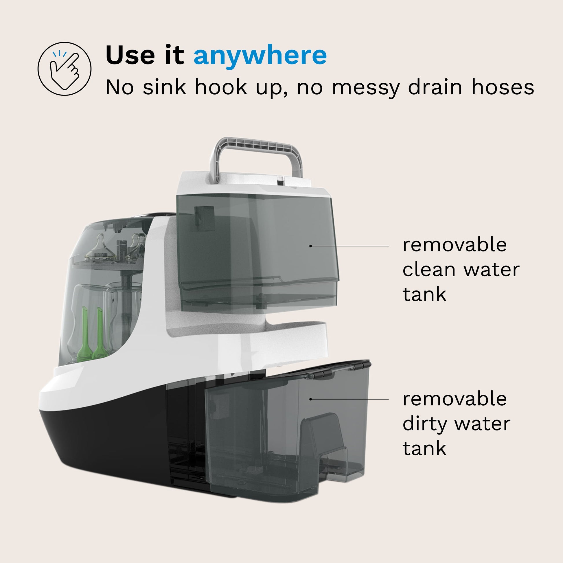 baby brezza bottle washer pro use it anywhere no sink hook up no messy drain hoses