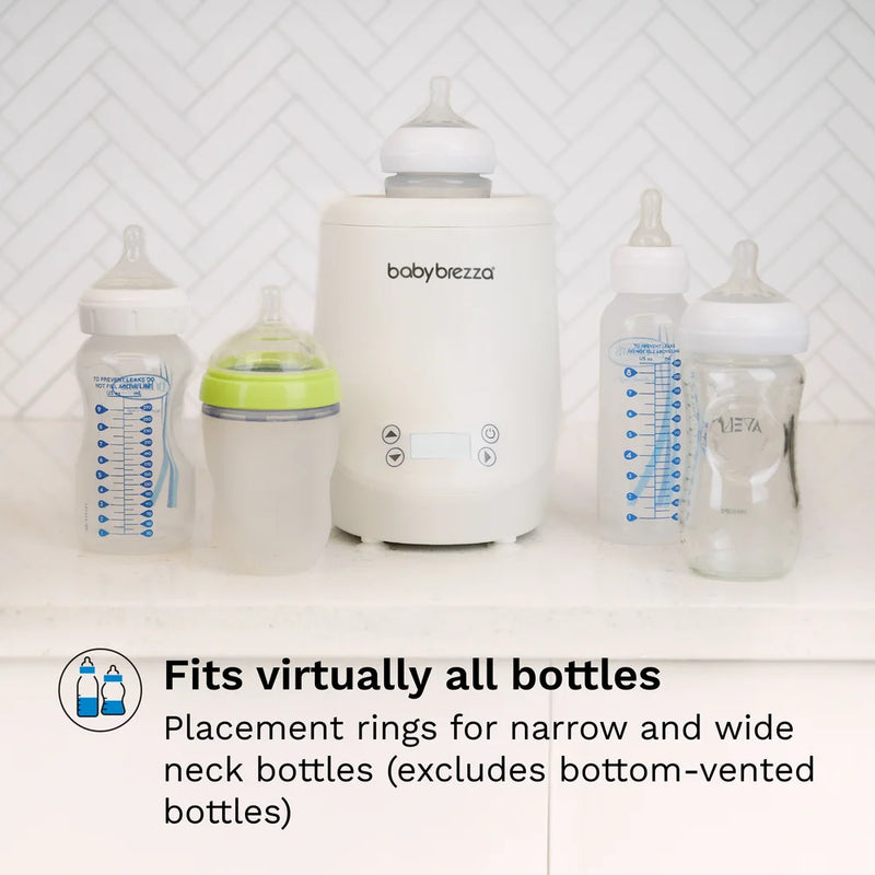 Baby Brezza Airswirl: Fits virtually all bottles. Placement rings for narrow and wide neck bottles (excludes bottom-ventes bottles)