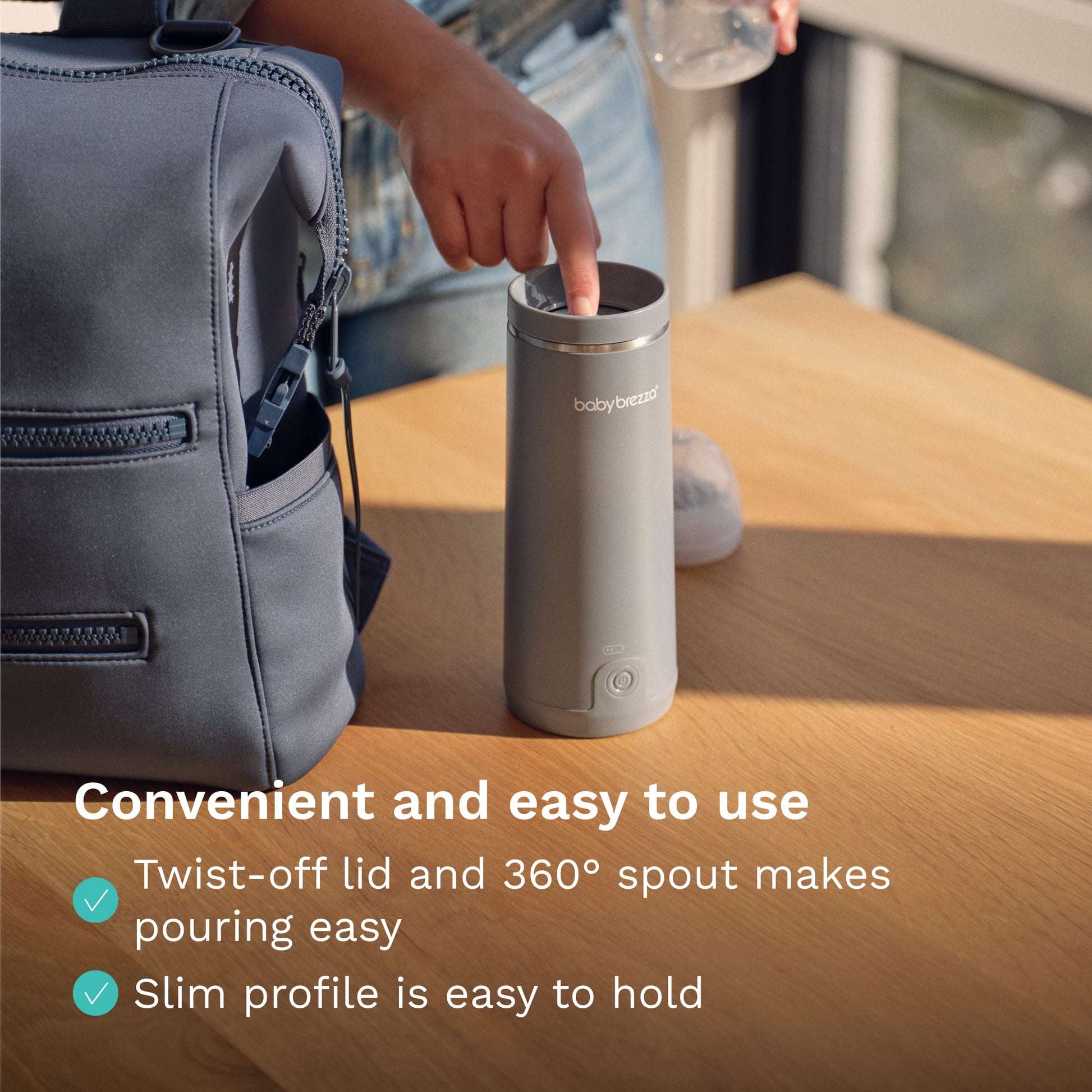 convenient and easy to use. twist-off lid and 360 degree spout makes pouring easy. slim profile is easy to hold.