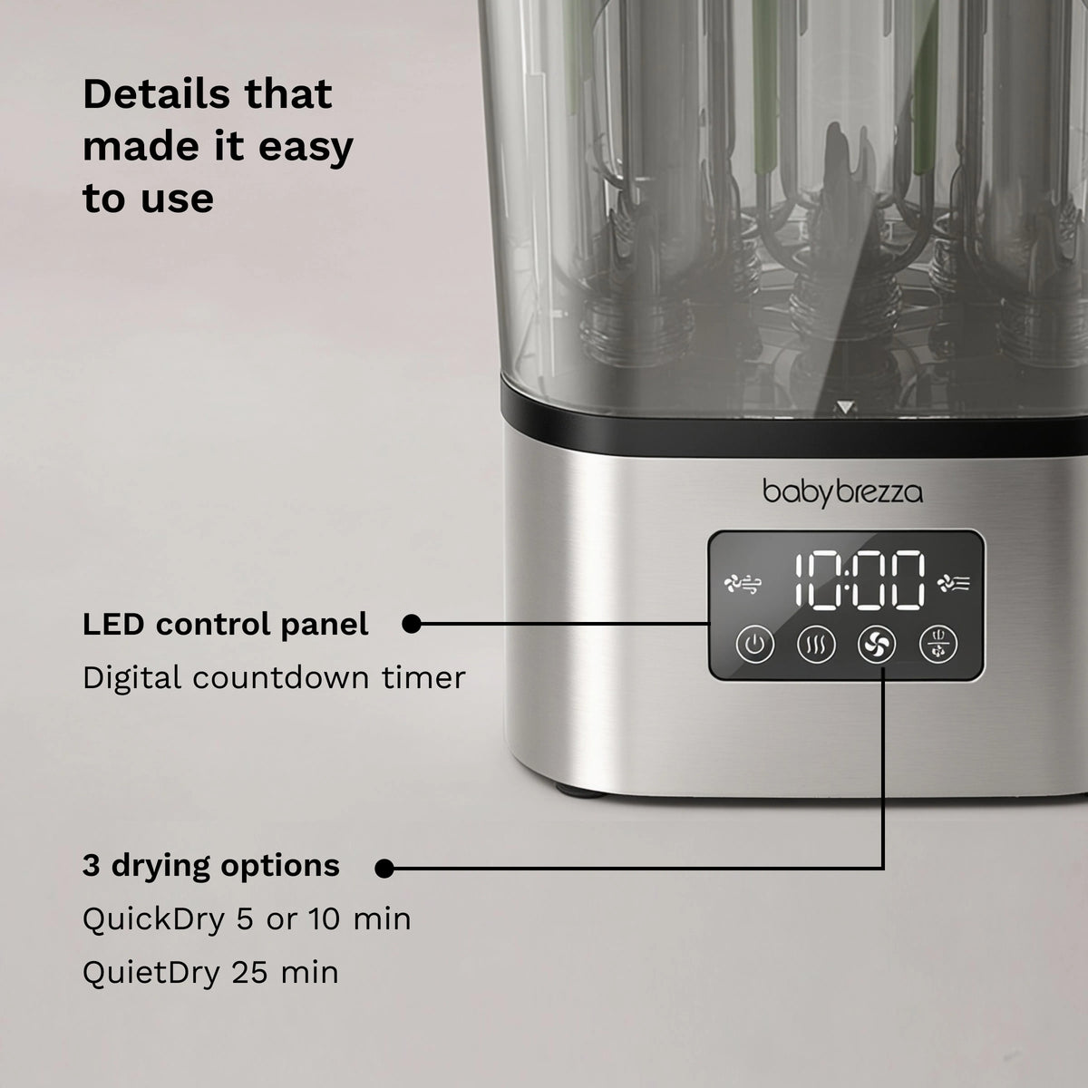 Stainless steel sterilizer dryer LED control panel with countdown timer and 3 drying cycles