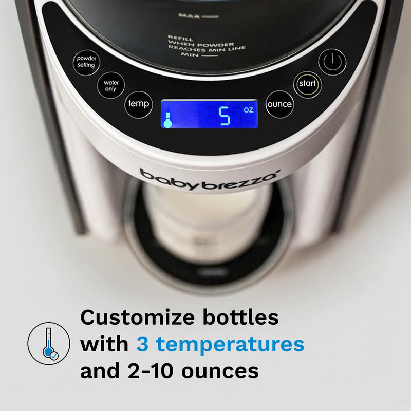 Digital control panel of Baby Brezza with temperature and ounce settings