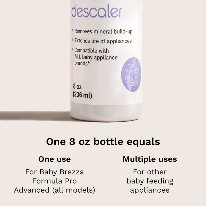 one 8 oz bottle equals one use for Baby Brezza Formula Pro Advanced (all models) or multiple uses for other baby feeding appliances
