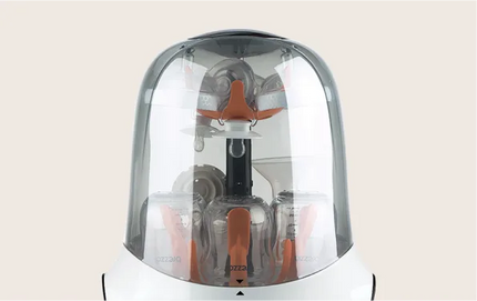 Kills 99.9% of germs, then dries with hot air