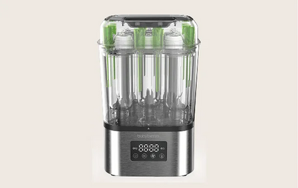 Automatically sterilizes and dries in 10 mins