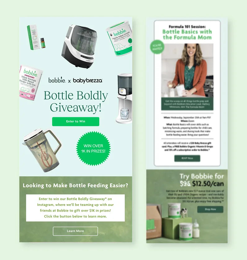 Official image for Baby Brezza highlights Bobbie campaign partnership