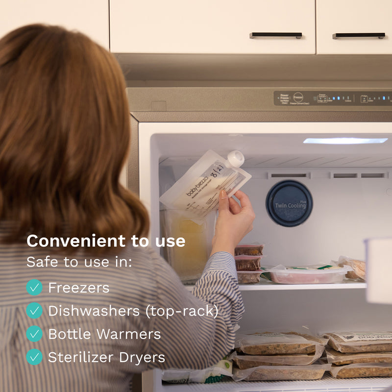 Freezer storage bag use, Breast milk storage bag, Woman storing milk bag