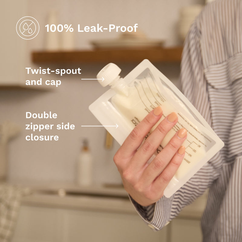Leak-proof storage pouch, Twist-spout milk pouch, Double zipper storage bag