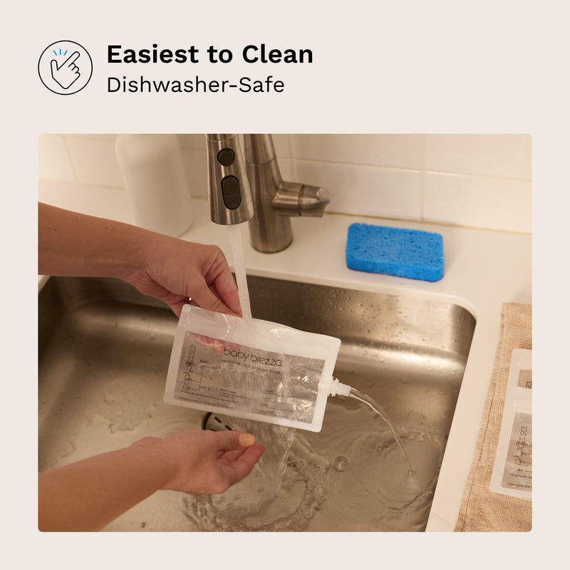 Cleaning baby bottle pouches, Dishwashing baby bottle pouches, Rinsing baby bottle pouches