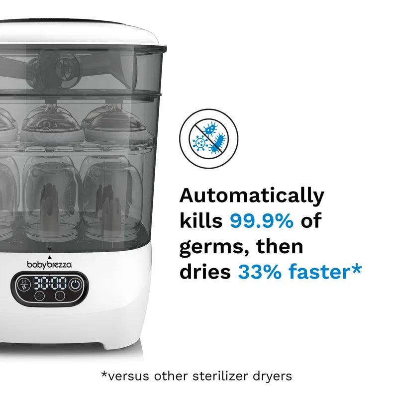 Automatically kills 99.9% of germs, then dries 33% faster versus other sterilizer dryers