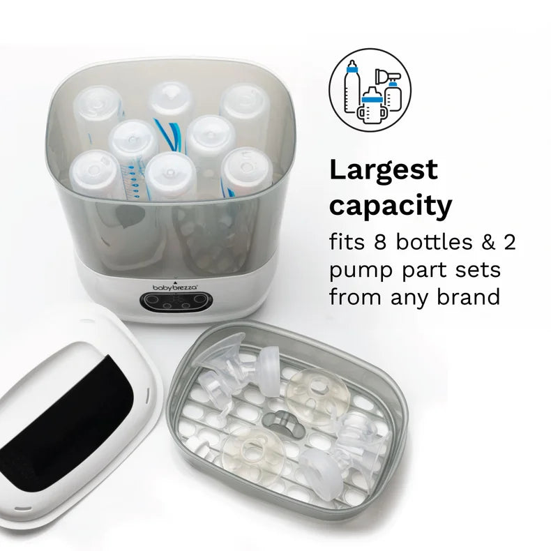 Largest capacity fits 8 bottles & 2 pump part sets from any brand