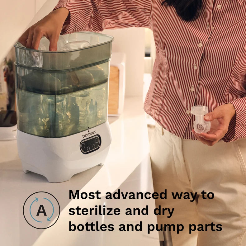 Most advanced way to sterilize and dry bottles and pump parts. Baby Brezza sterilizer dryer advanced
