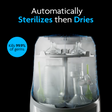 Our bottle washer and sterilizer automatically sterilizes then dries. Kills 99.9% of germs