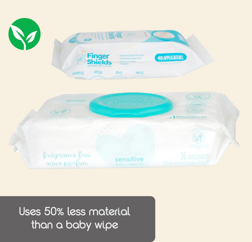 Our finger shields use 50% less material than a baby wipe.  - product thumbnail